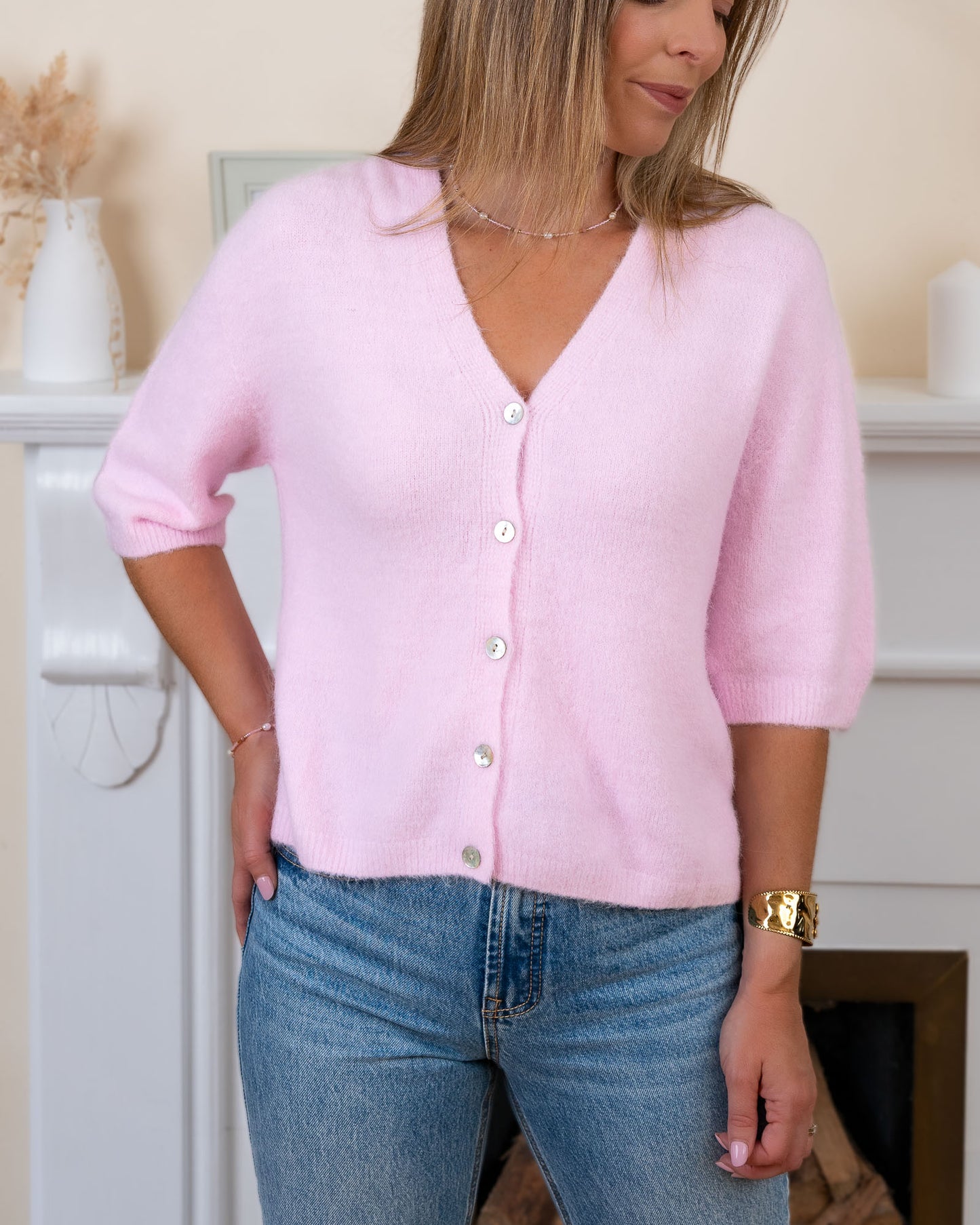 Baby Pink Eliot Angora Cardigan