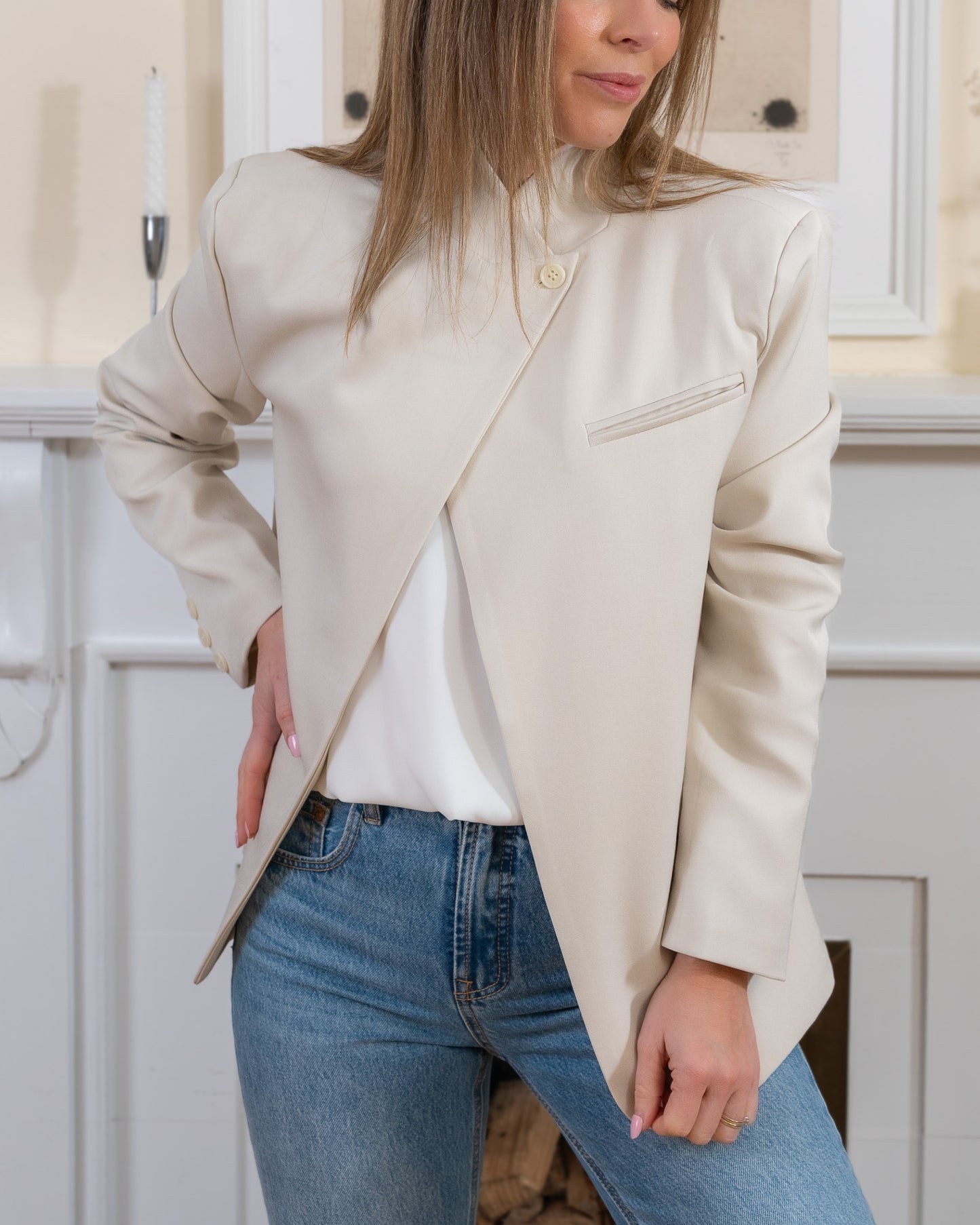 Beige Asymmetric Aura Blazer