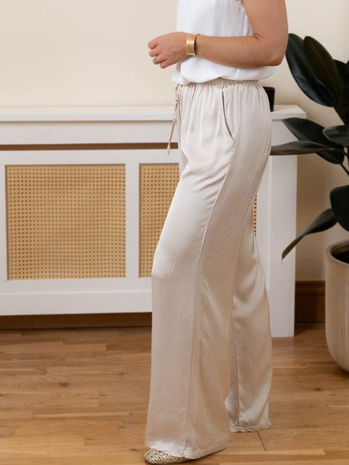 Beige Mindy Satin Trouser