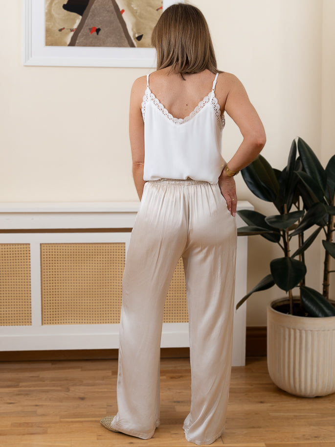 Beige Mindy Satin Trouser