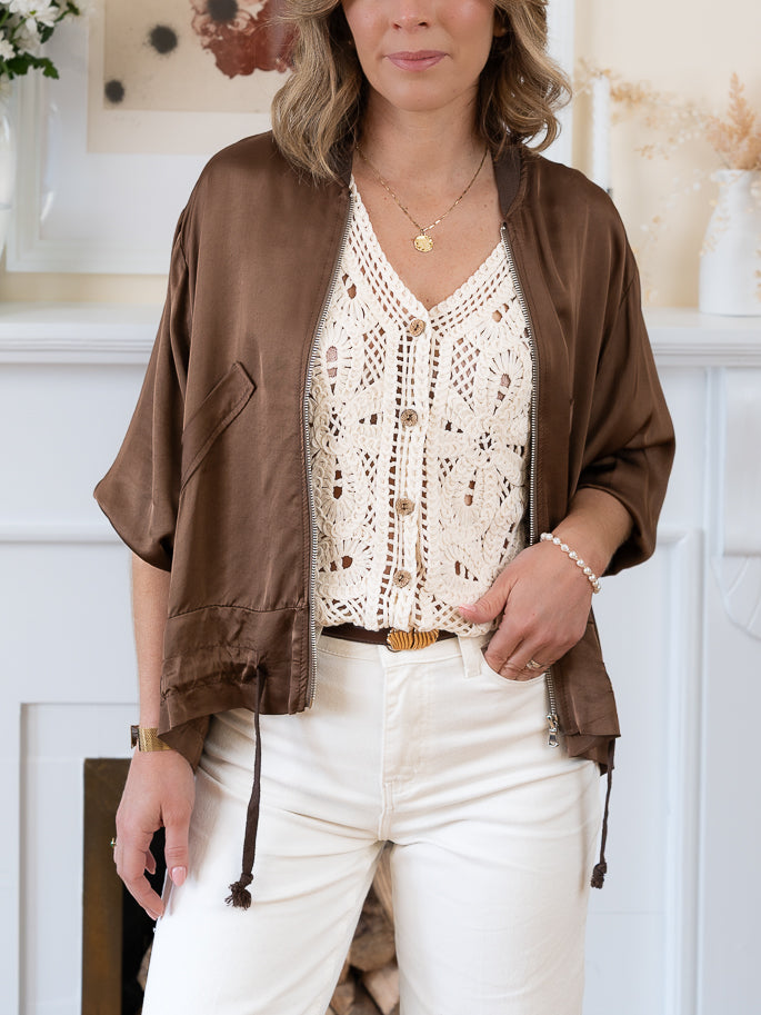 Brown Gaby Satin Jacket