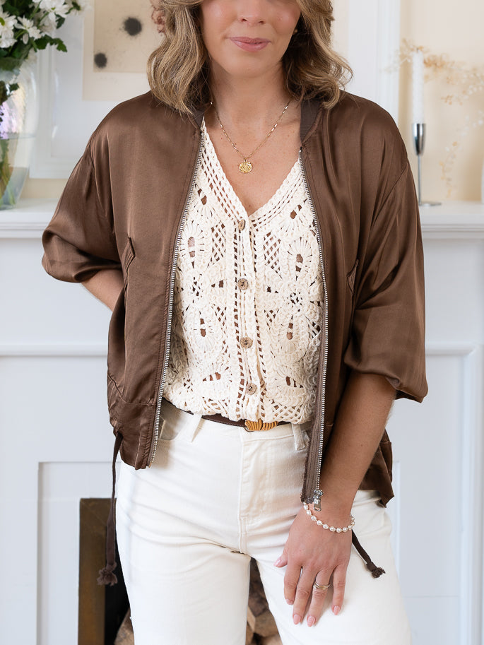 Brown Gaby Satin Jacket