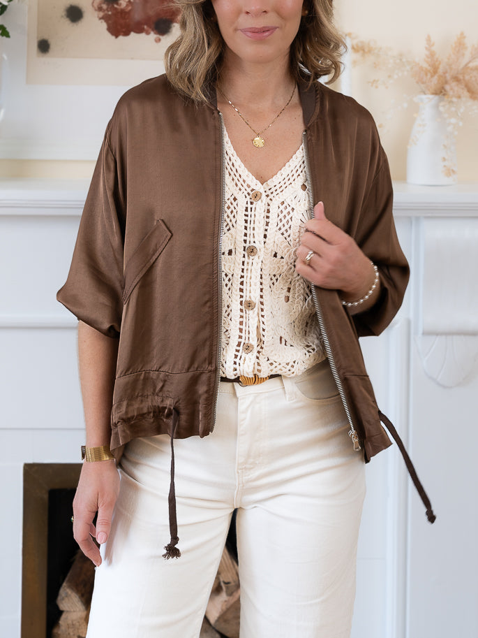 Brown Gaby Satin Jacket