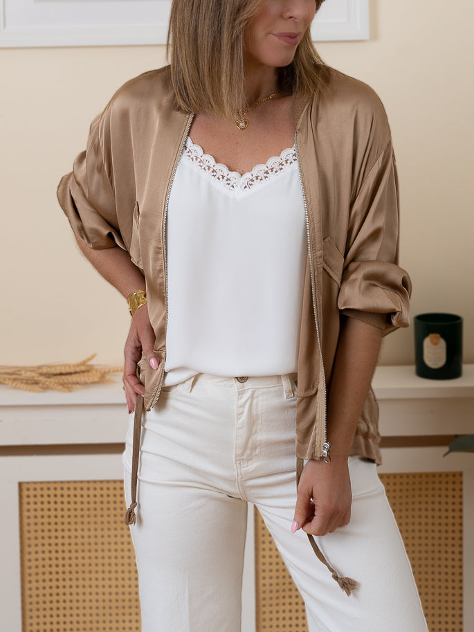 Camel Gaby Satin Jacket