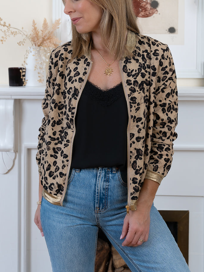 Gold Leopard Bomber