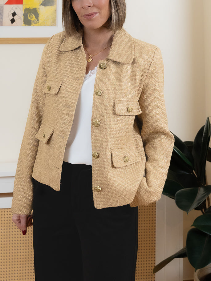 Golden Beige Tweed Blazer