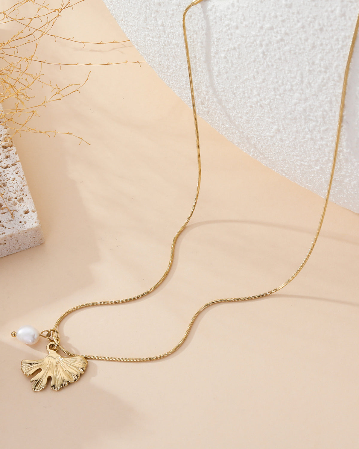 Golden Leaf Pearl Necklace