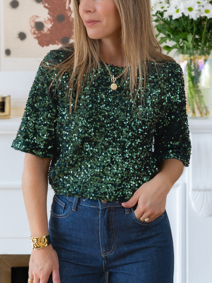 Green Helena Sequin Top