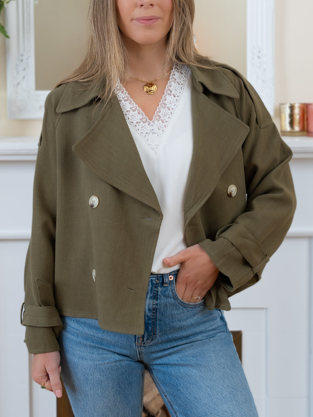 Khaki Linen short trench