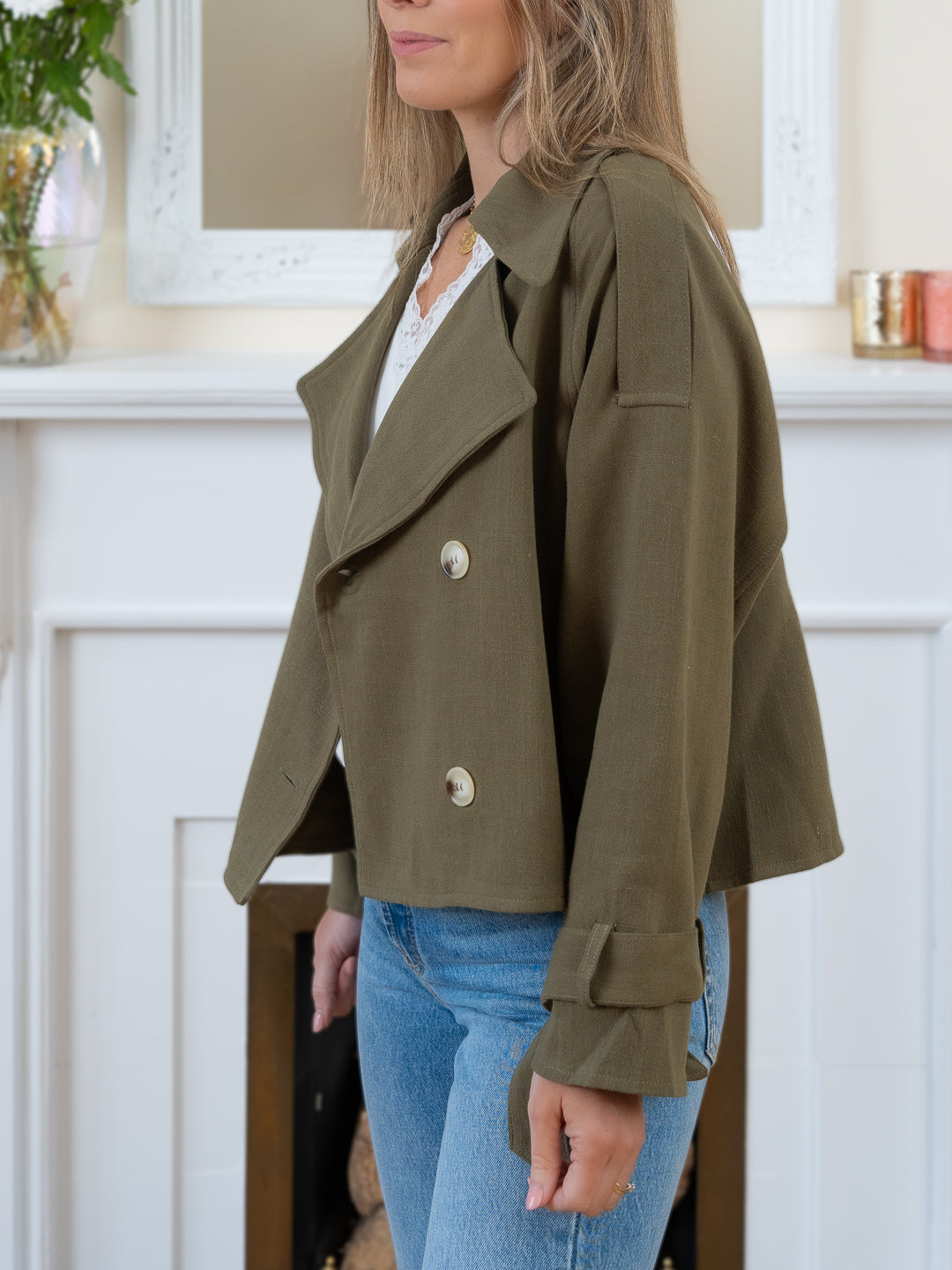 Khaki Linen short trench