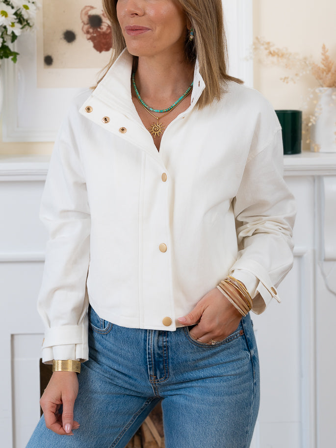 White Evy Denim Bomber