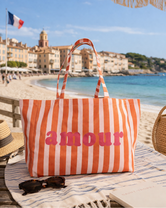 Amour Tote – Coral Stripes