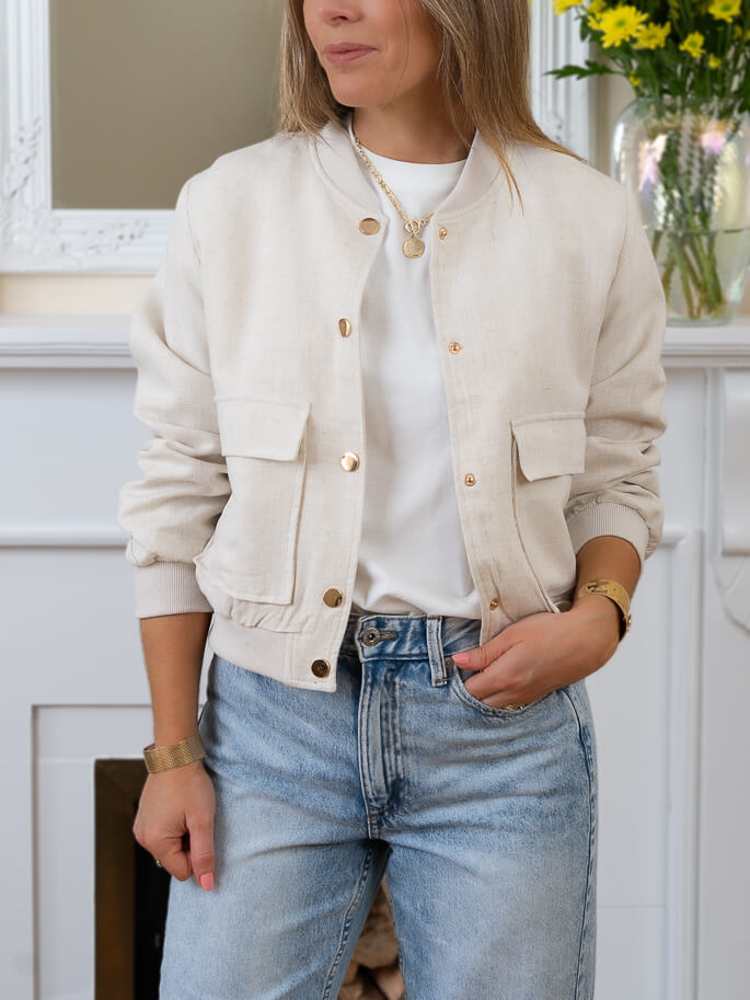 Beige Ellis Bomber Jacket