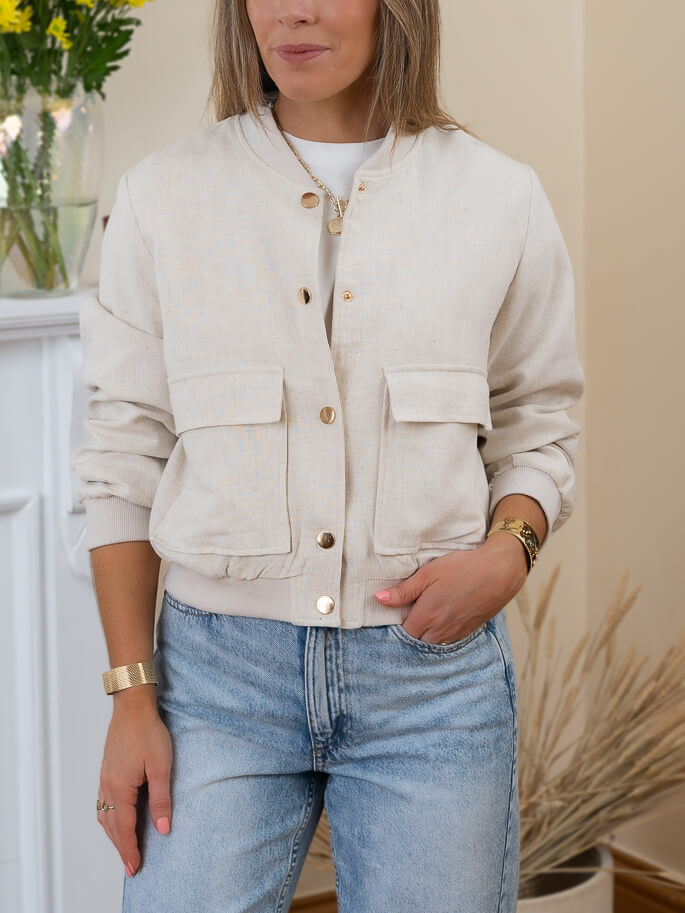 Beige Ellis Bomber Jacket