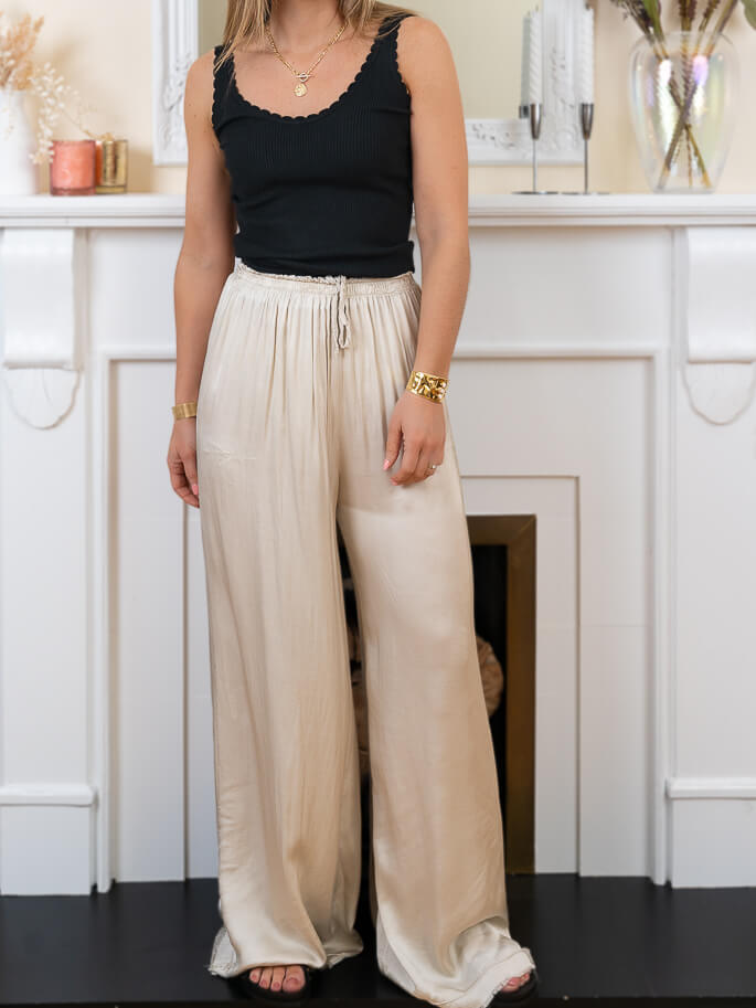 Beige Silky Trousers