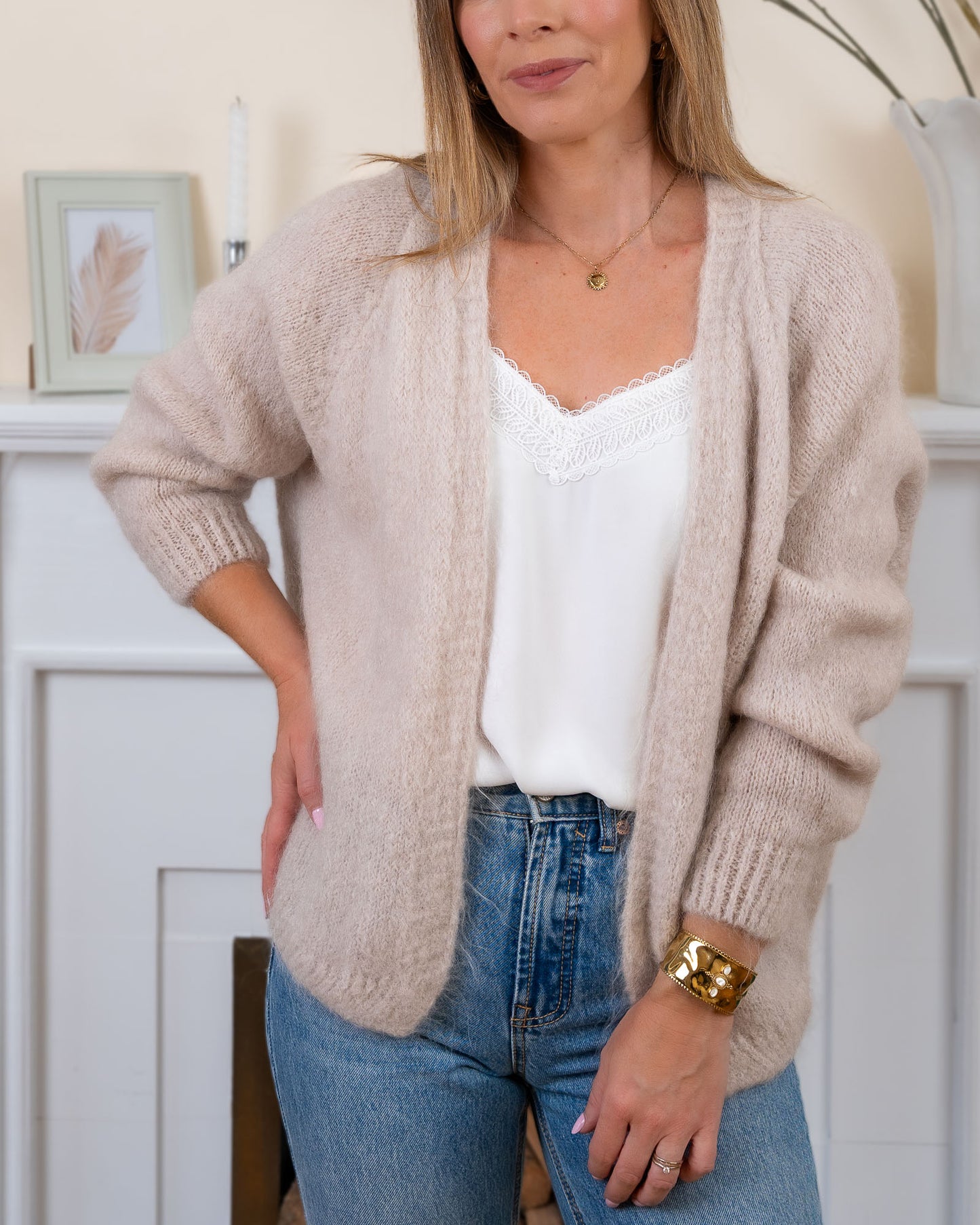 Beige Aura Mohair Cardigan