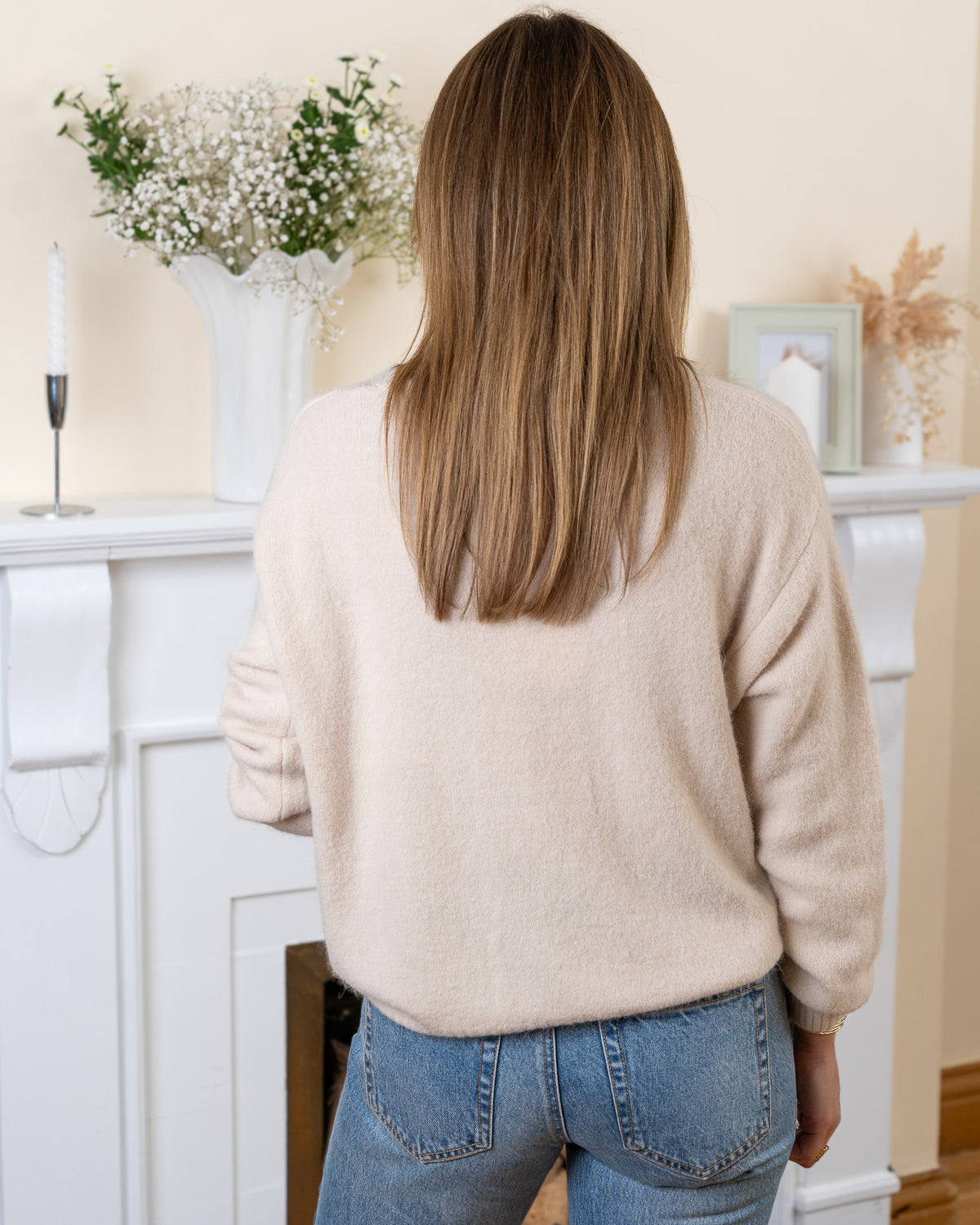 Beige Kara Angora Cardigan