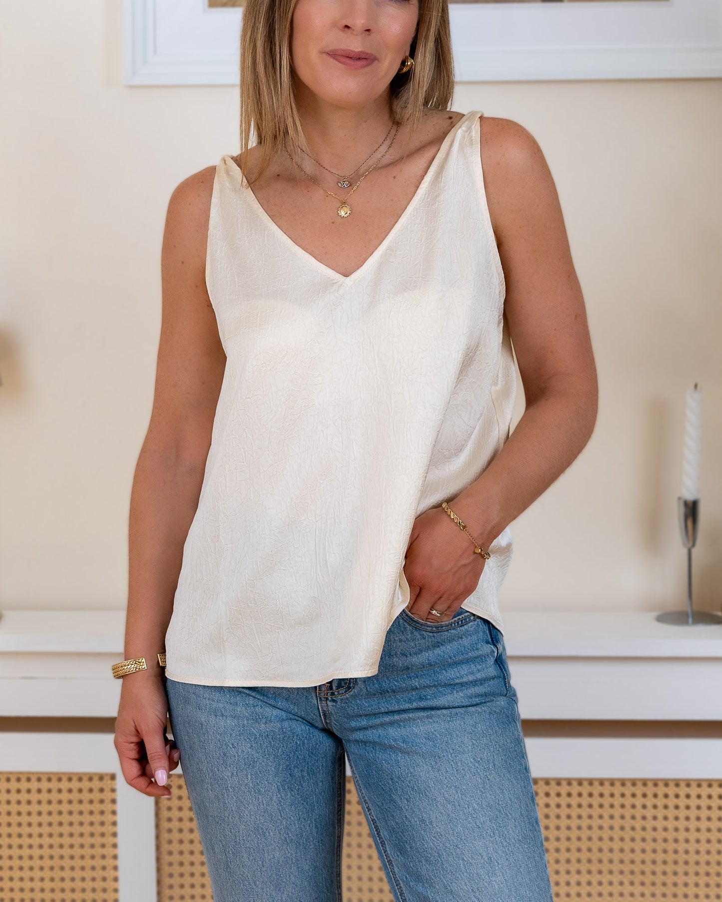 Beige Mila Satin Top