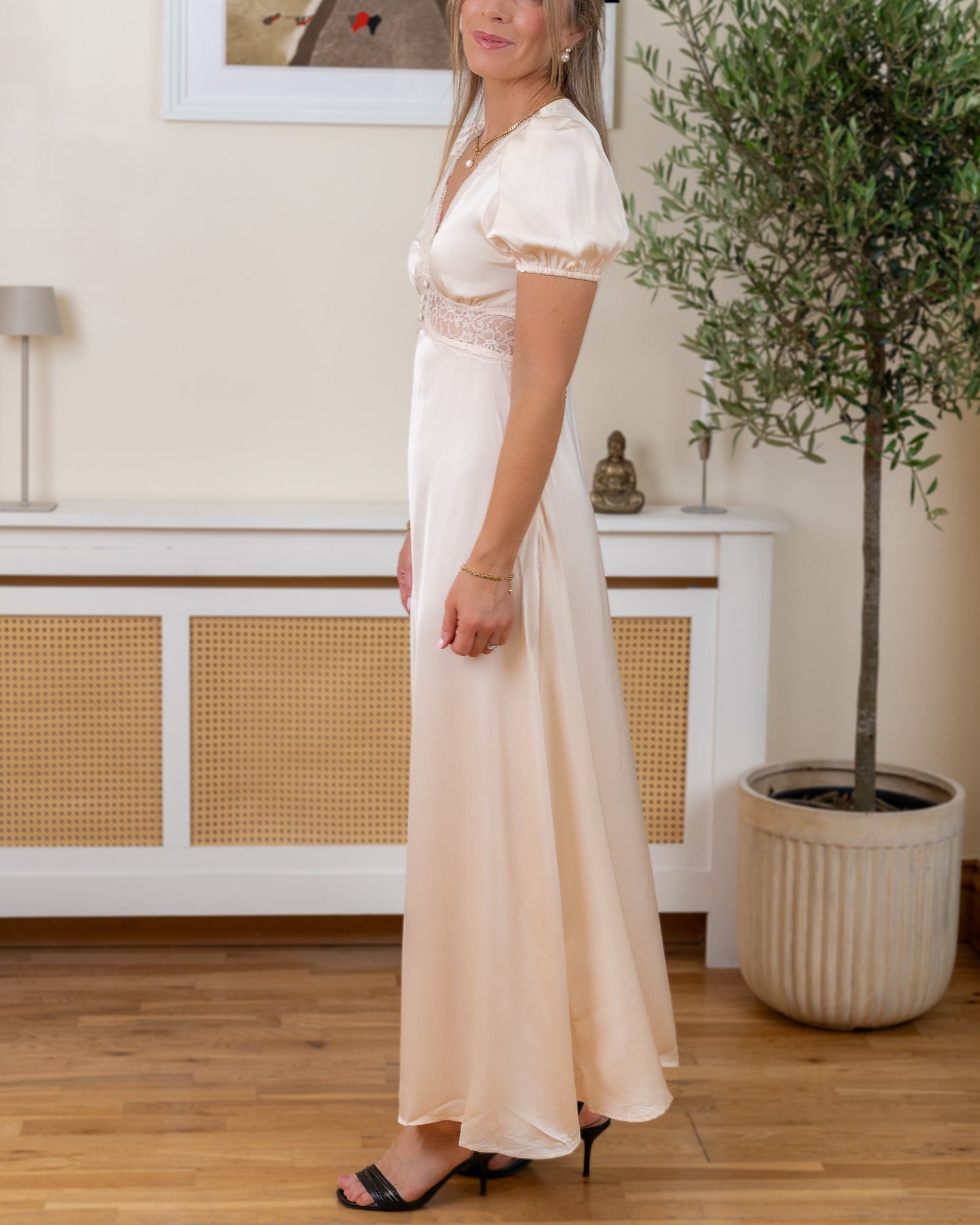 Beige Satin Aria Dress