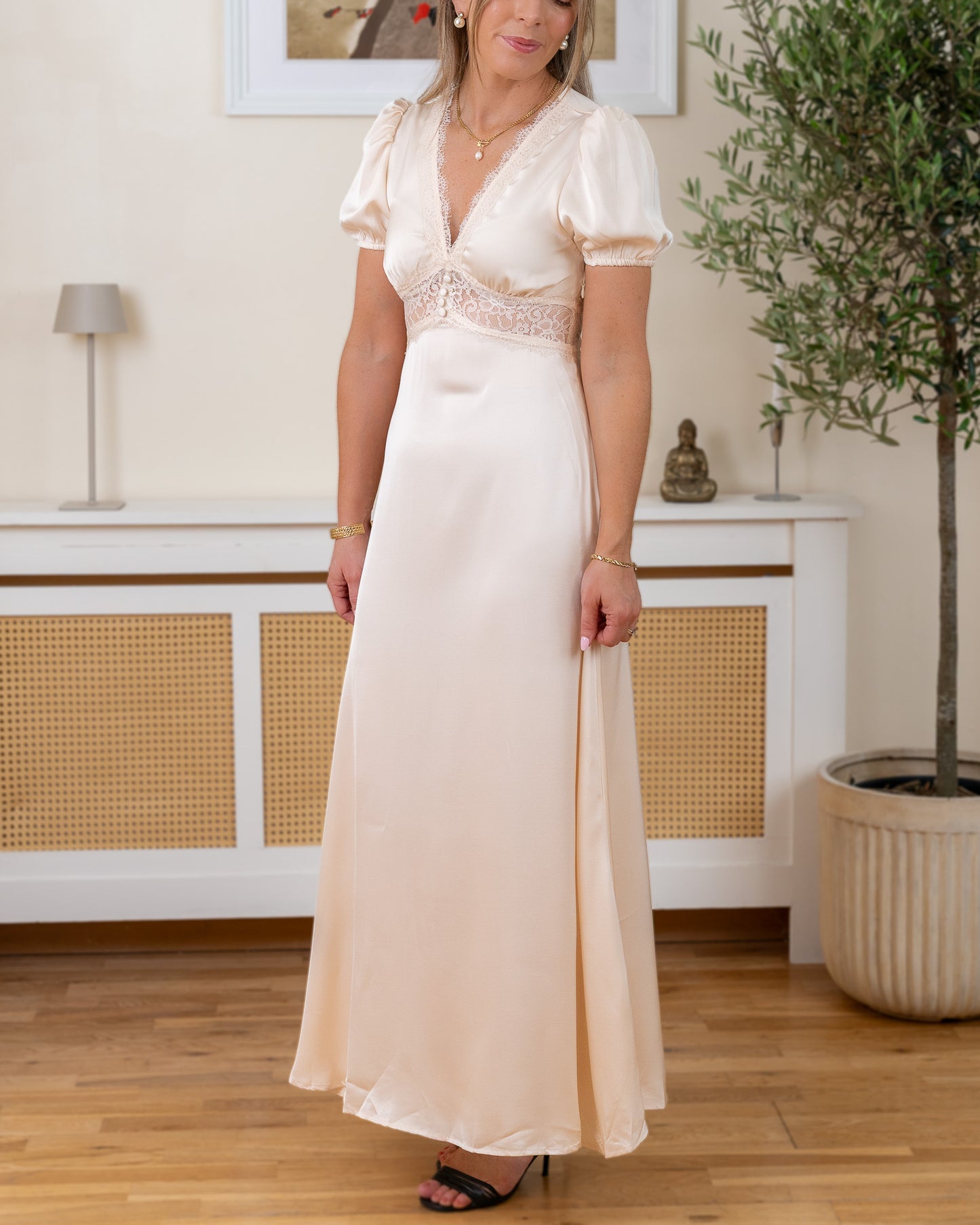 Beige Satin Aria Dress
