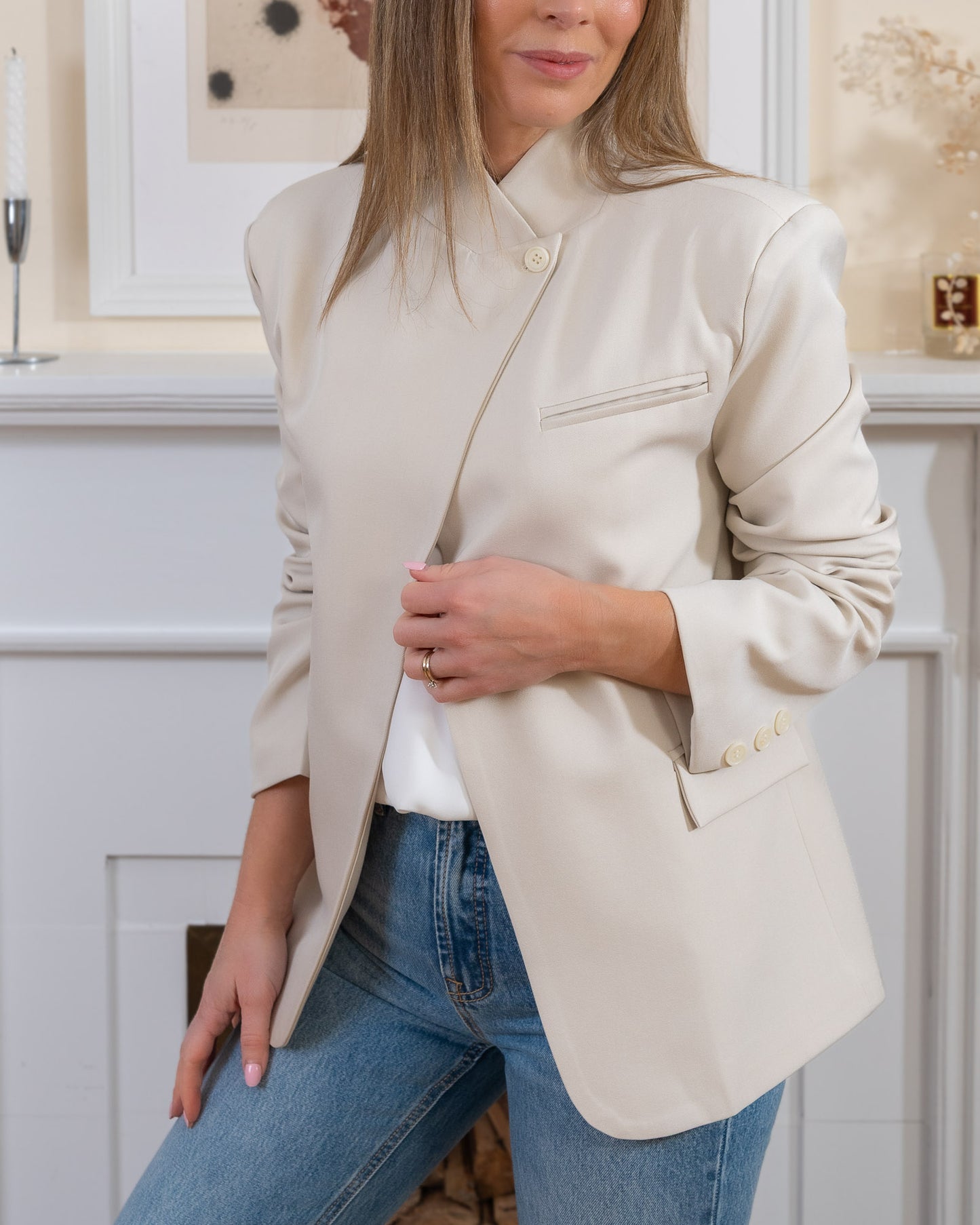 Beige Asymmetric Aura Blazer