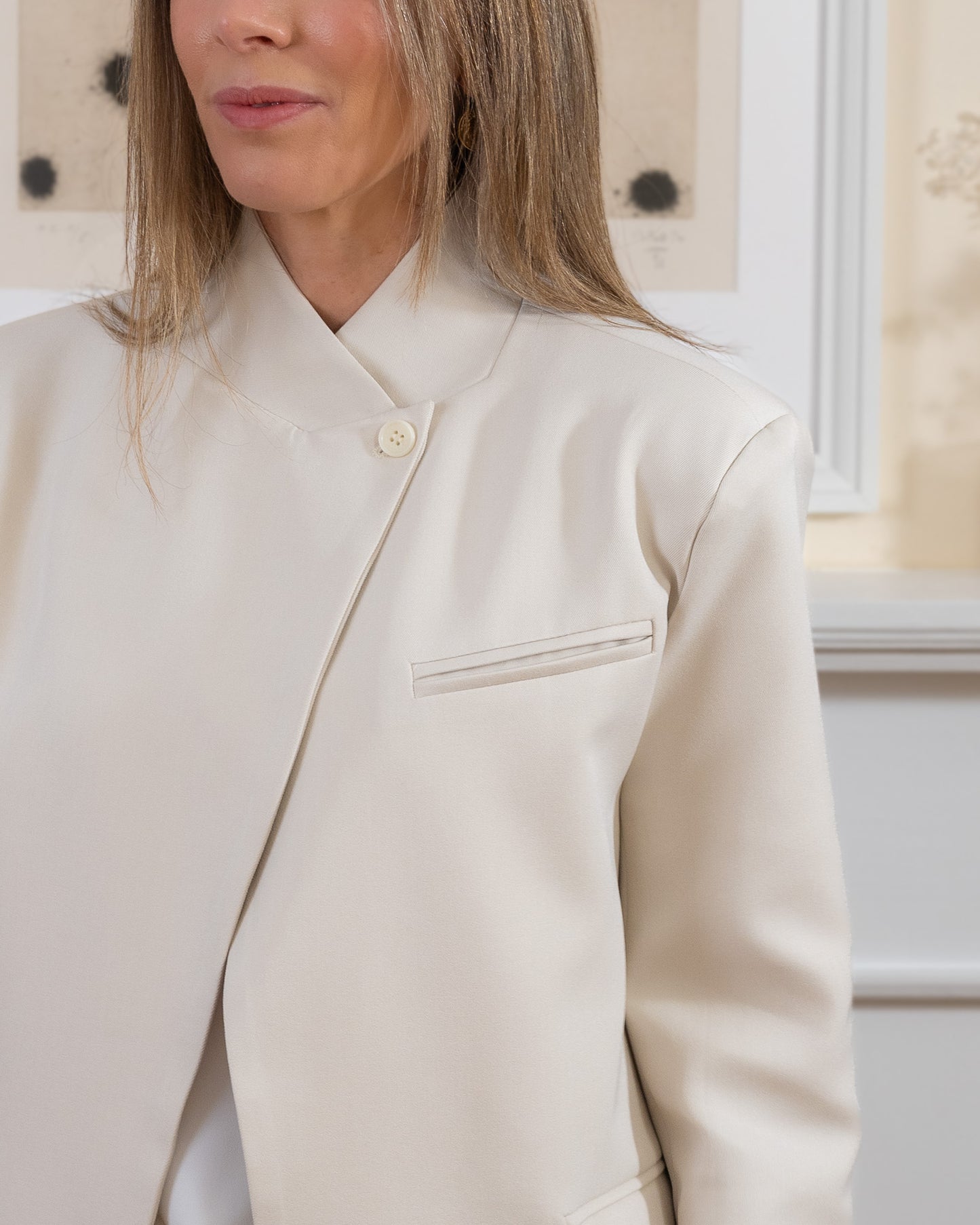 Beige Asymmetric Aura Blazer