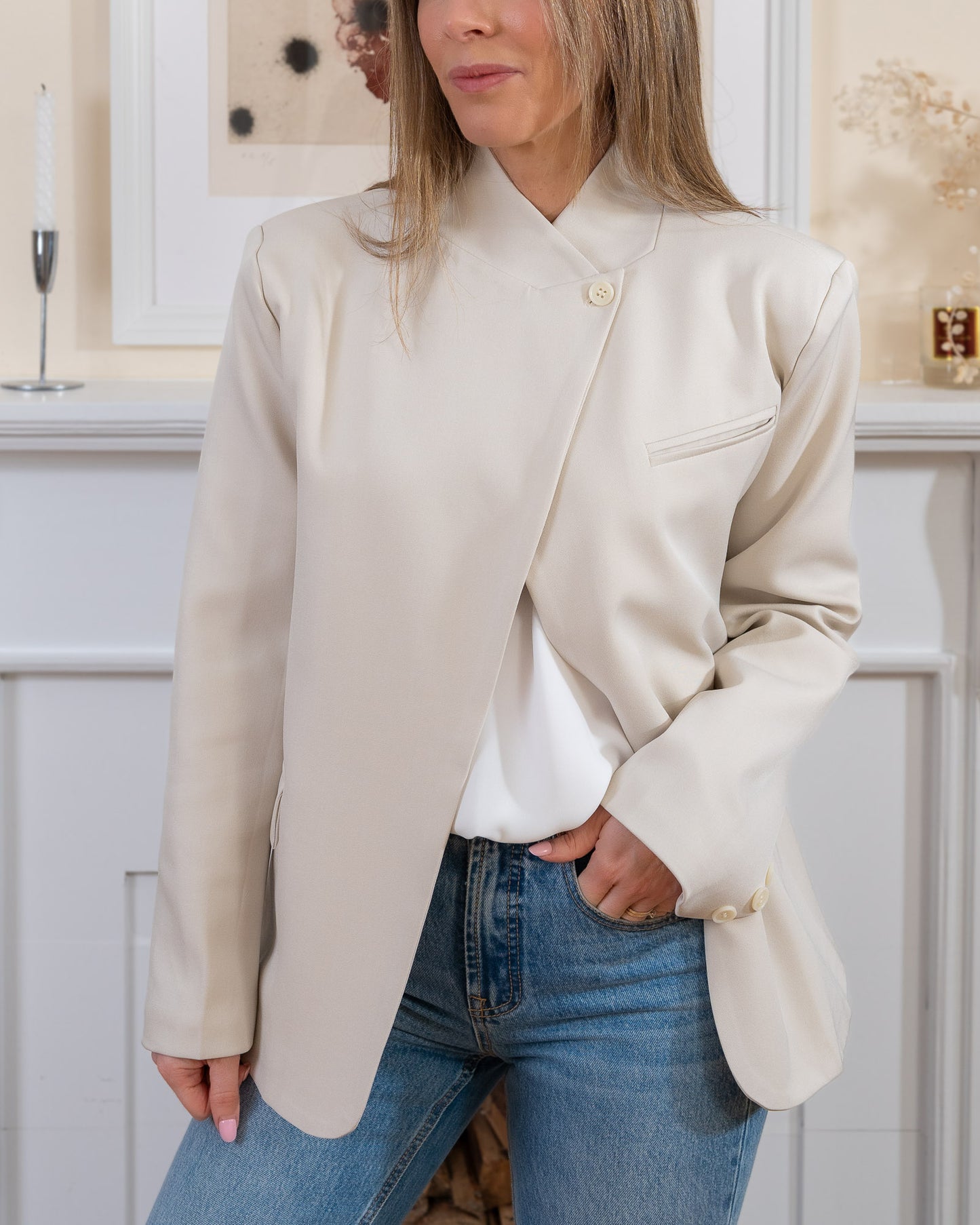Beige Asymmetric Aura Blazer