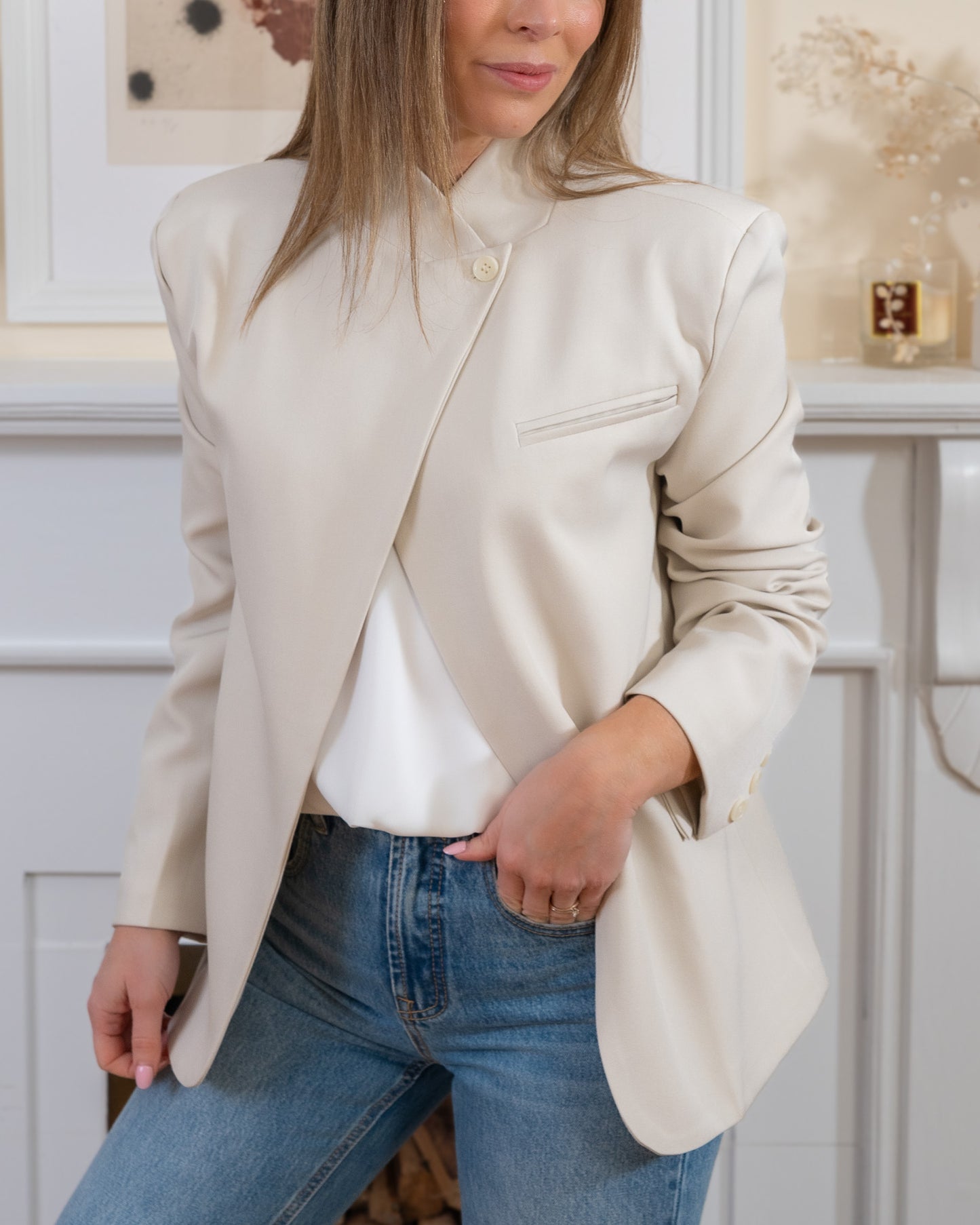 Beige Asymmetric Aura Blazer