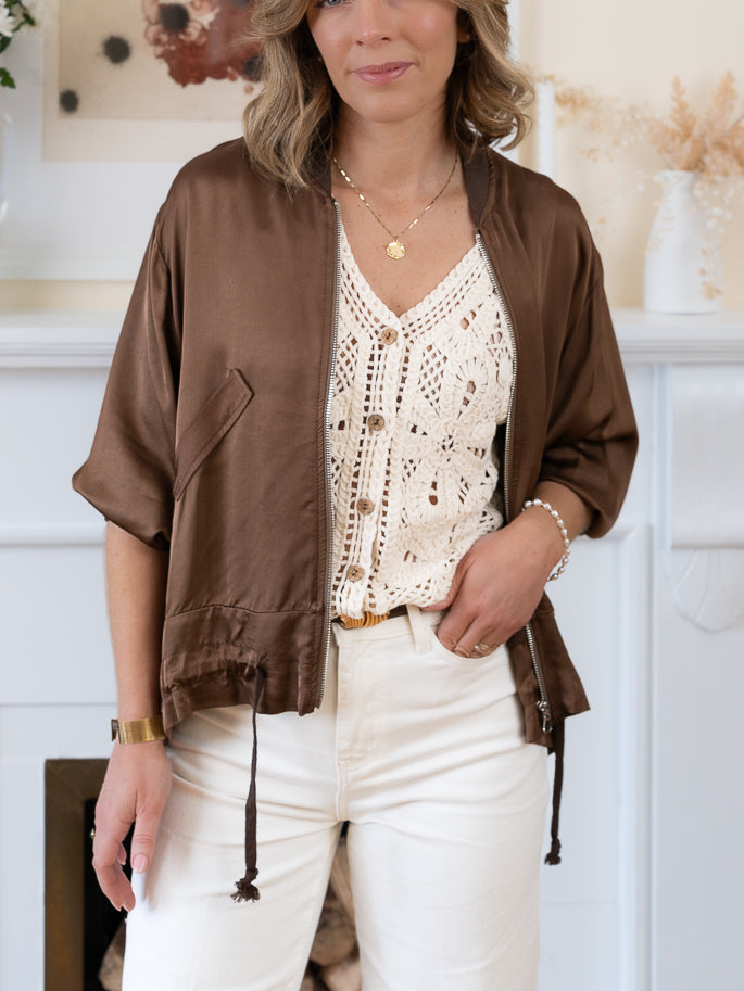 Brown Gaby Satin Jacket