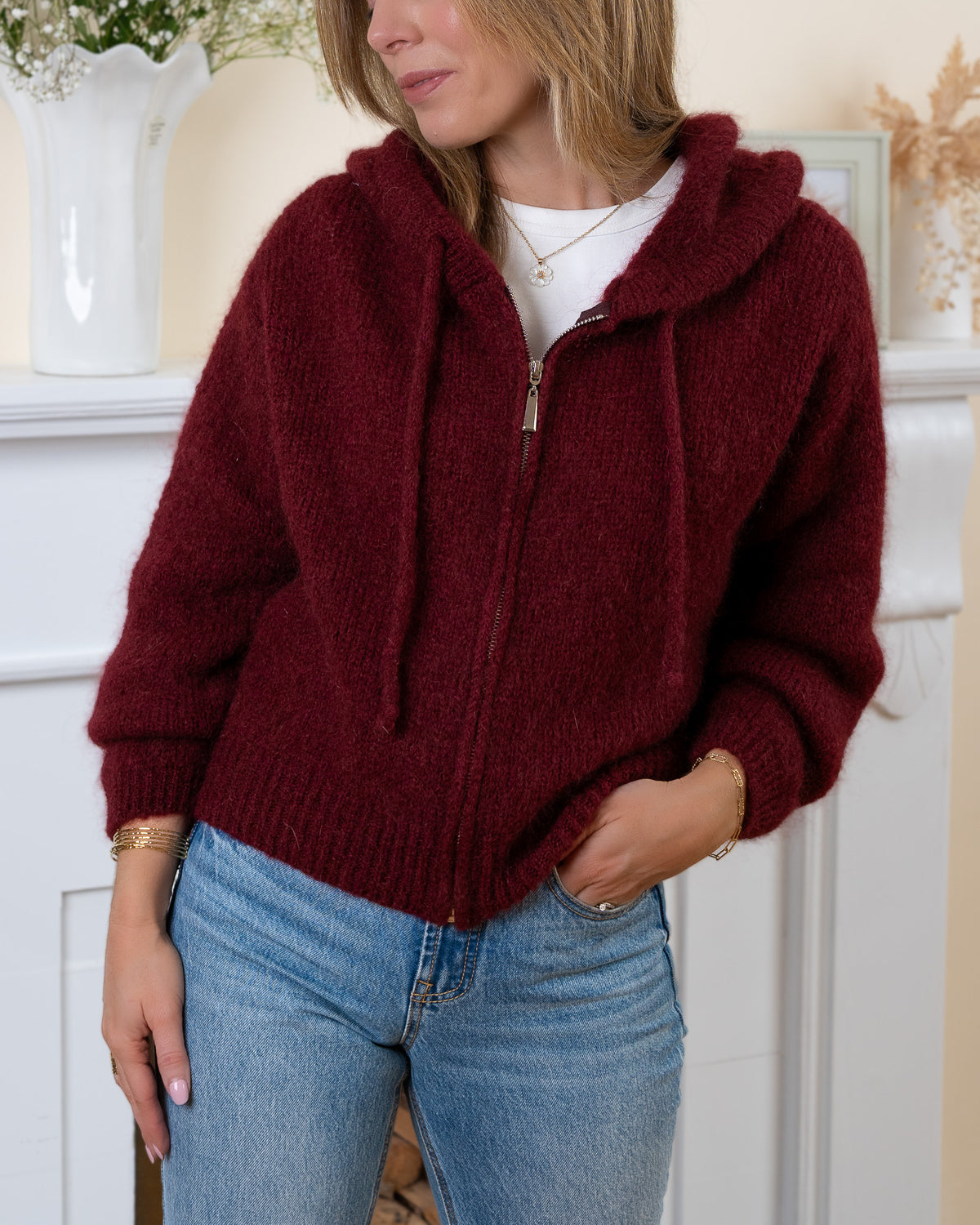 Burgundy Louise Mohair Hoodie