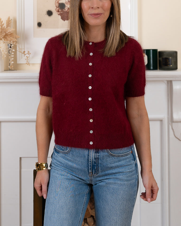 Burgundy Megan Angora Cardigan