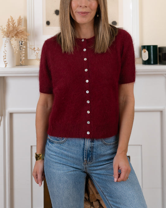Burgundy Megan Angora Cardigan