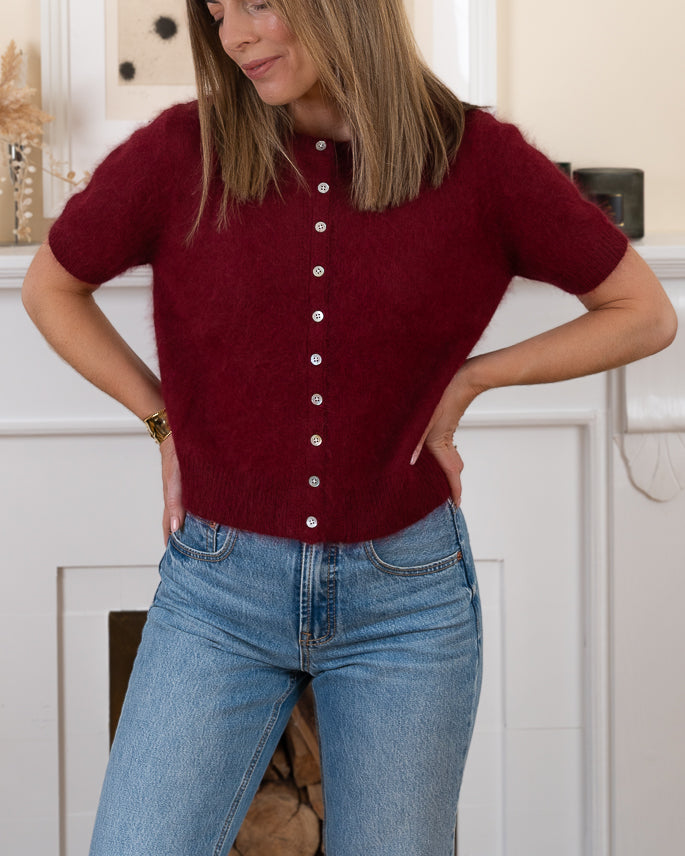 Burgundy Megan Angora Cardigan