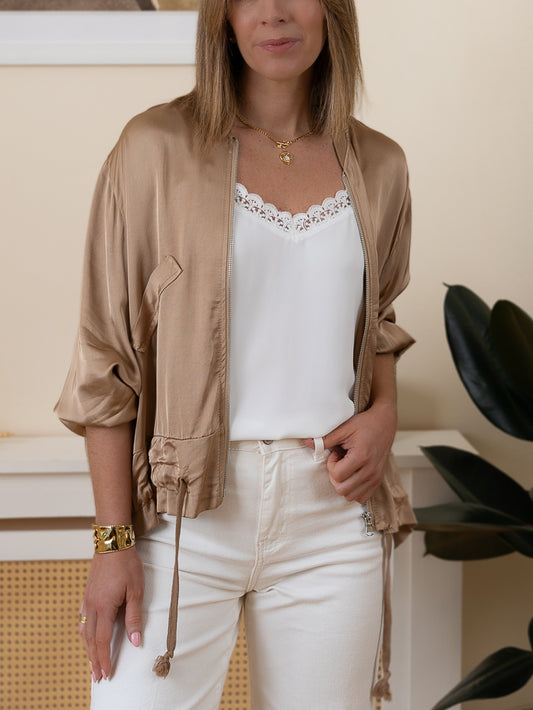Camel Gaby Satin Jacket