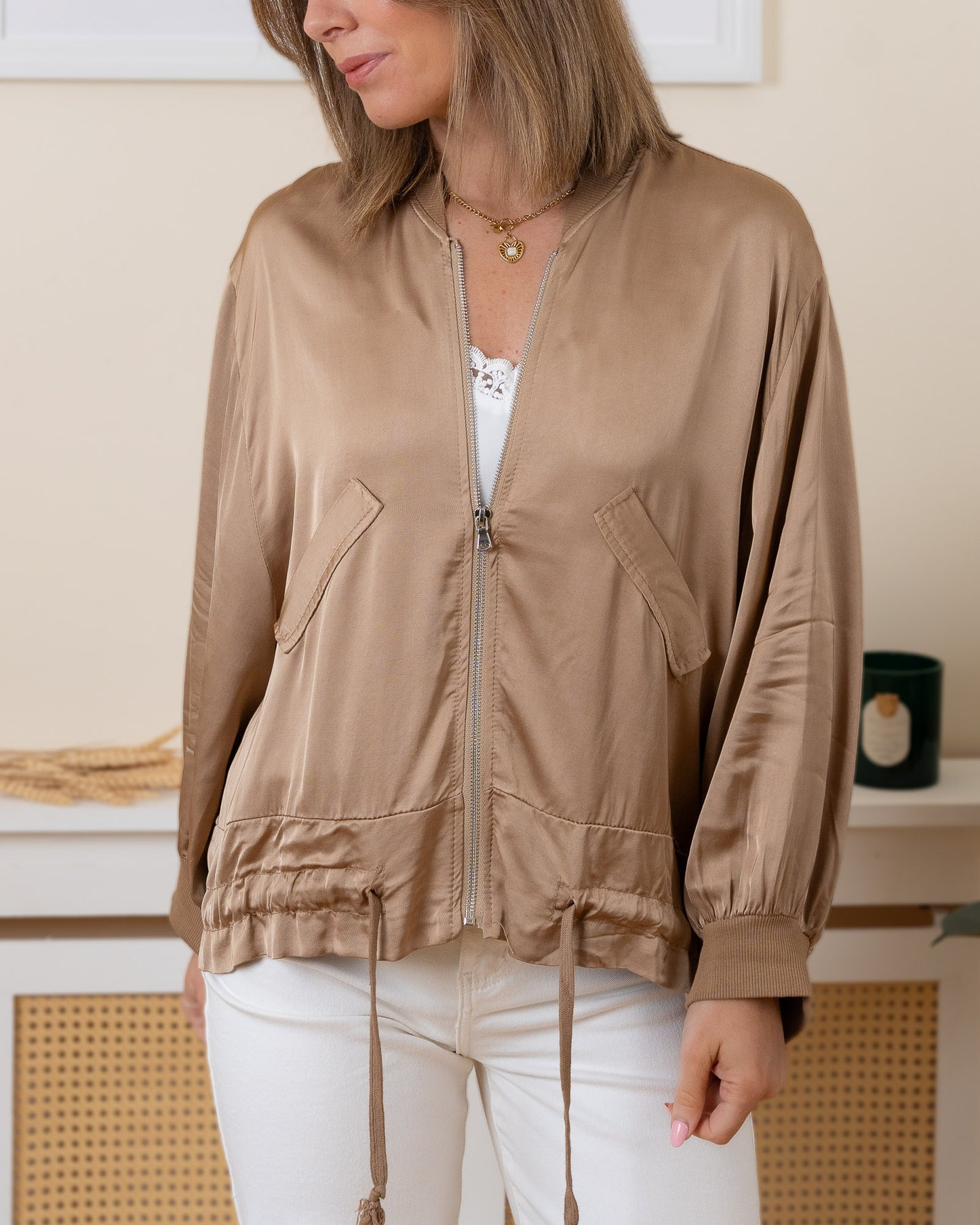 Camel Gaby Satin Jacket