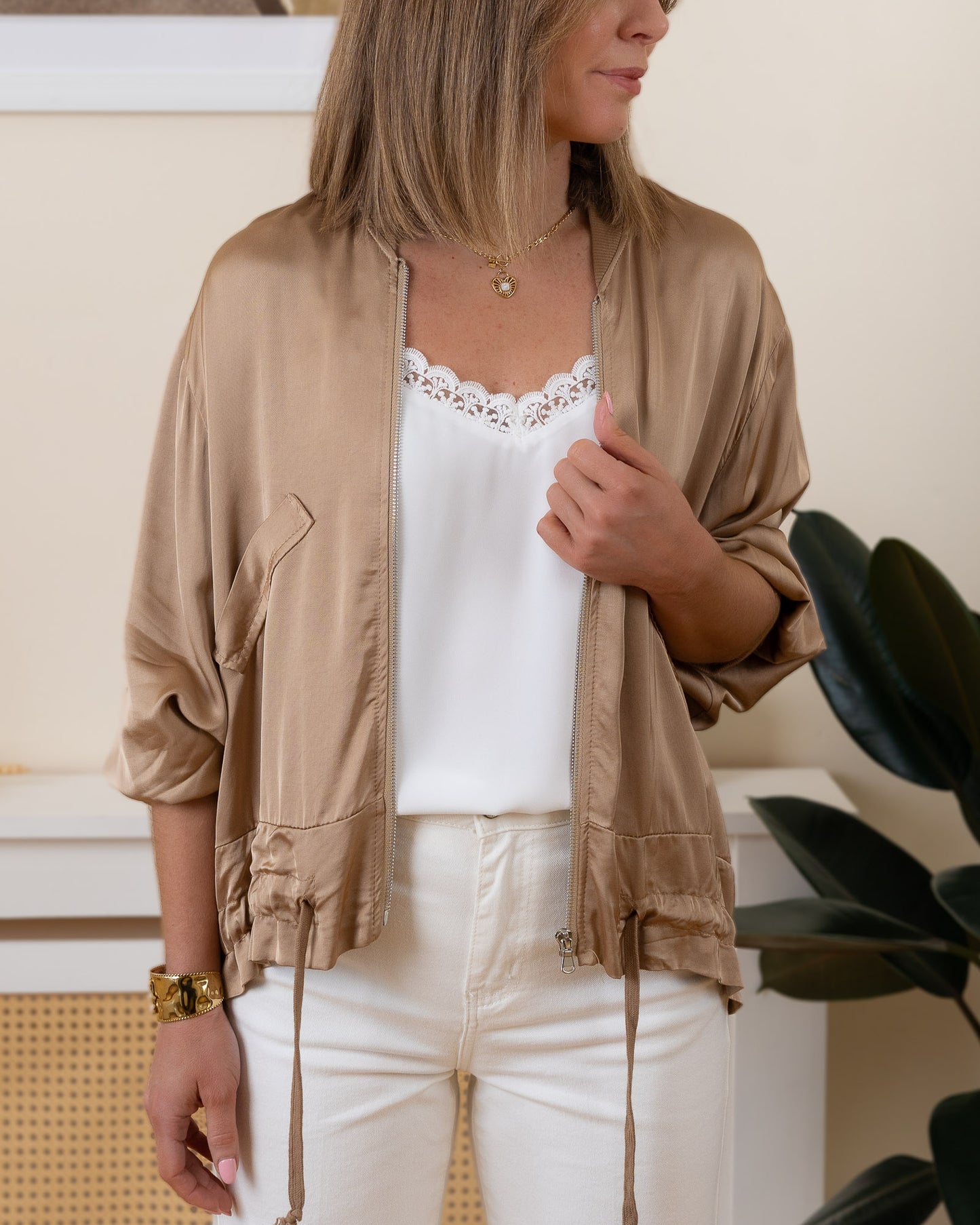 Camel Gaby Satin Jacket