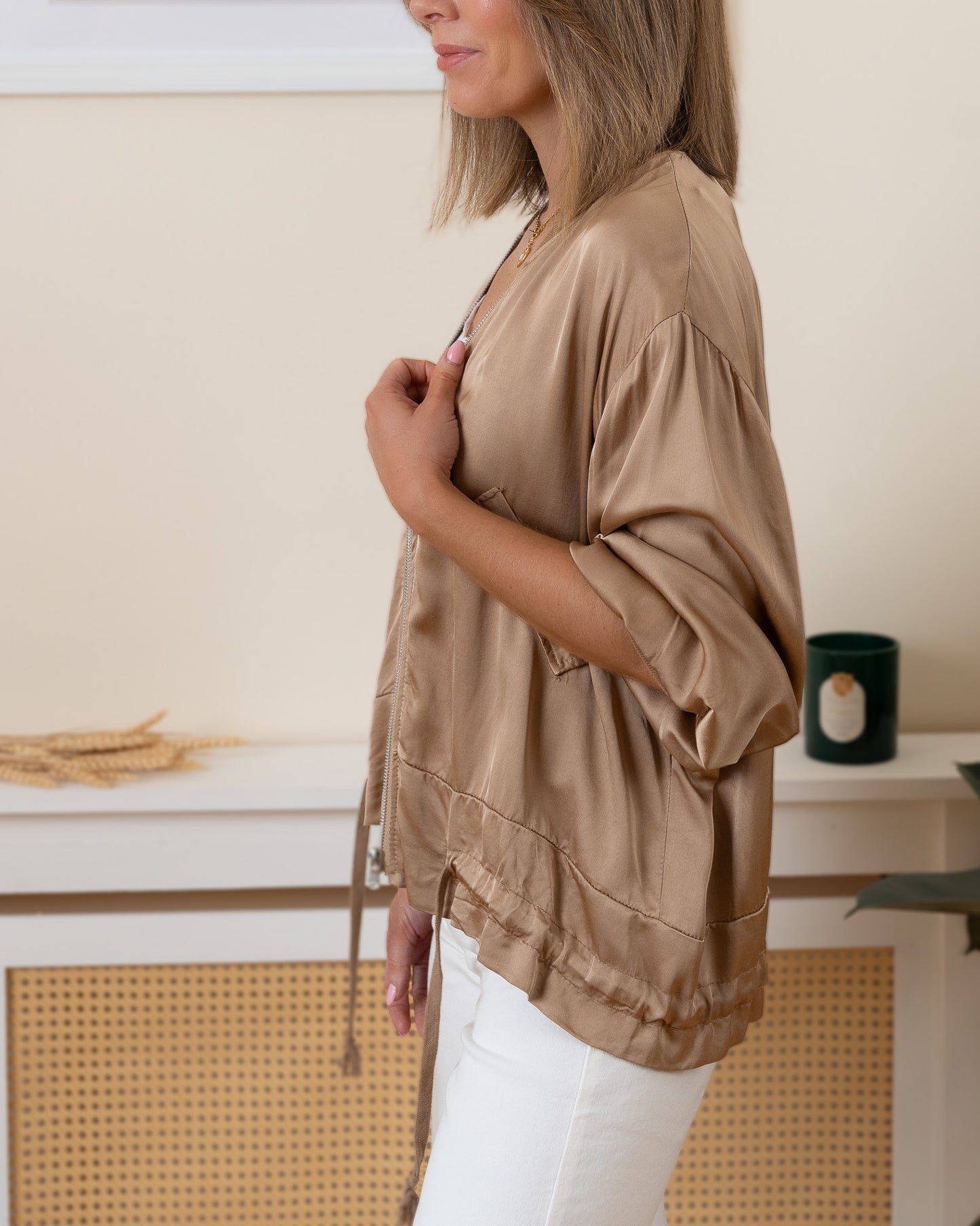 Camel Gaby Satin Jacket