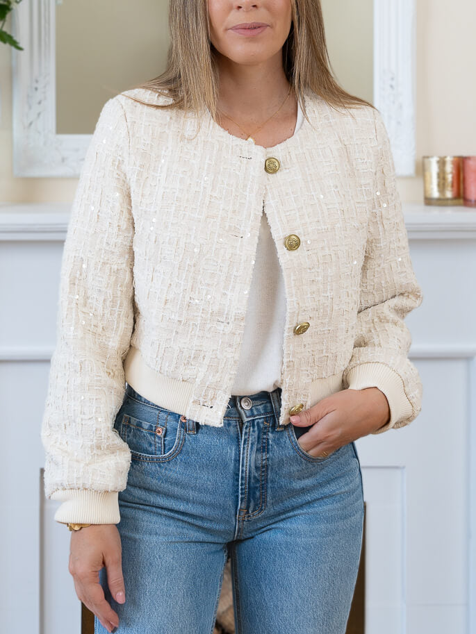 Cream Bouclé Bomber Jacket