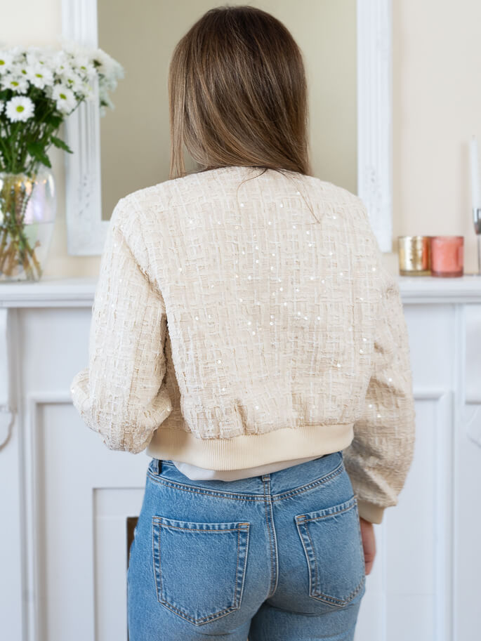 Cream Bouclé Bomber Jacket