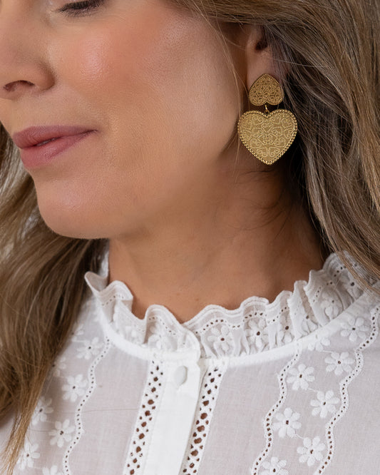 Double Heart Gold Earrings