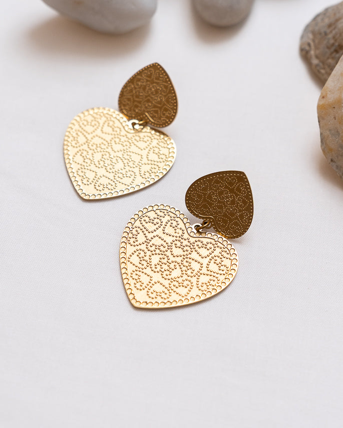 Double Heart Gold Earrings