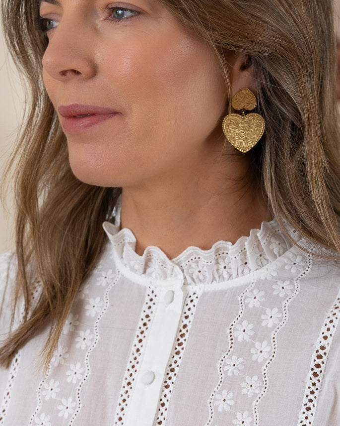 Double Heart Gold Earrings