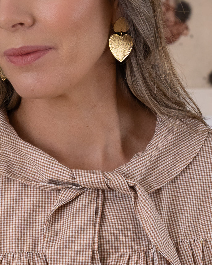 Double Heart Gold Earrings