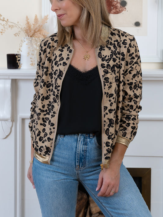 Gold Leopard Bomber
