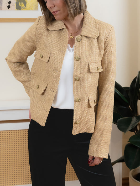 Golden Beige Tweed Blazer