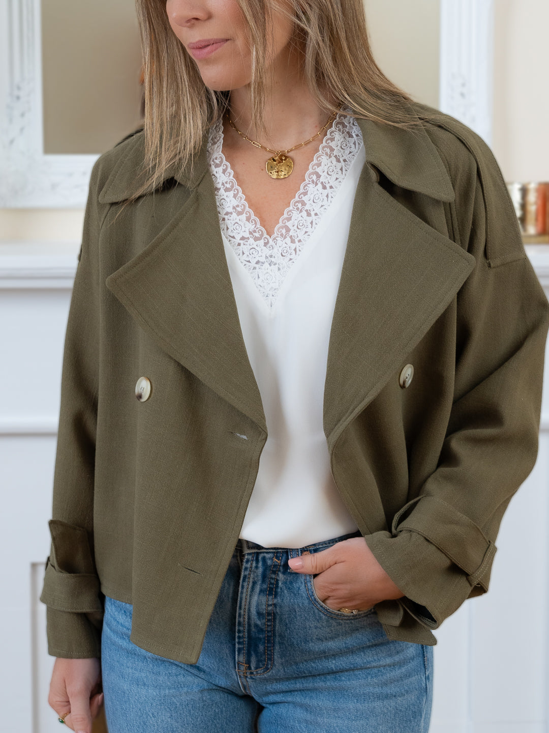 Khaki Linen short trench