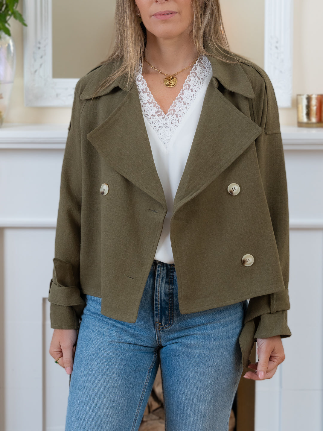 Khaki Linen short trench