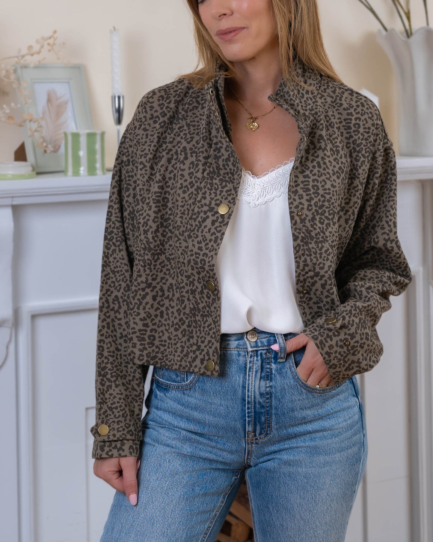 Leopard Angie Denim Bomber