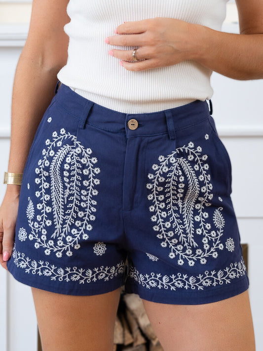 Navy embroidery Shorts