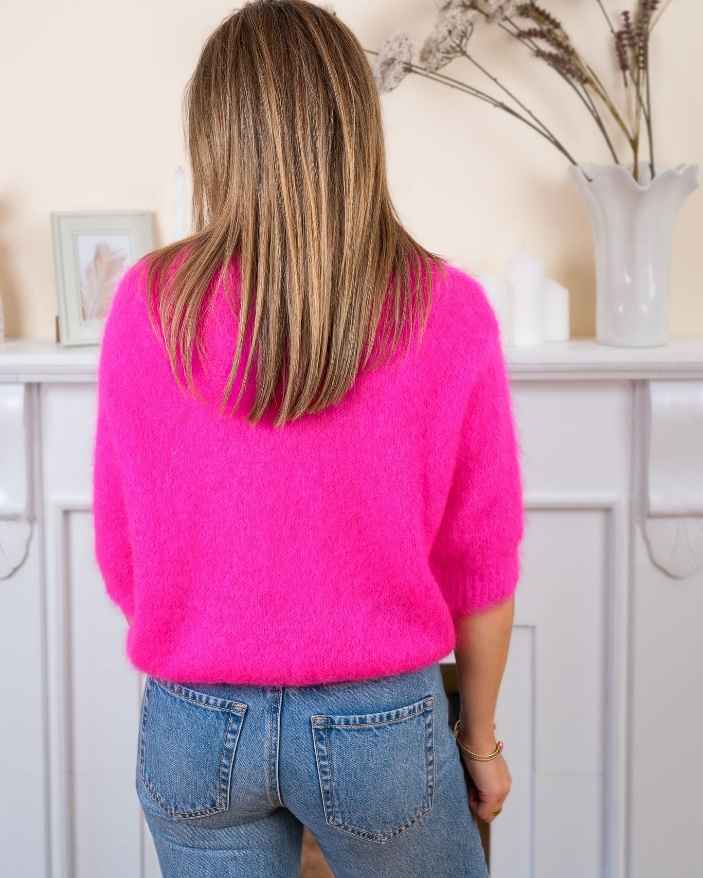 Neon Pink Amie Kid Mohair Jumper